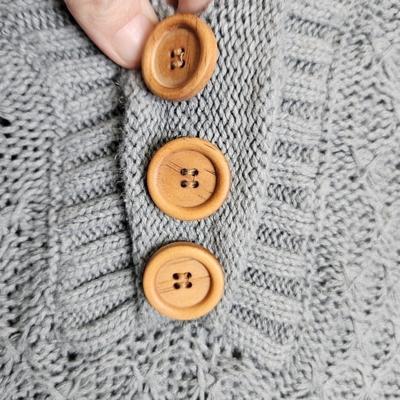 Yarnworks Linen Cotton Pullover Blue Knit‎ Sweater wooden buttons Tunic Small - Picture 5 of 12